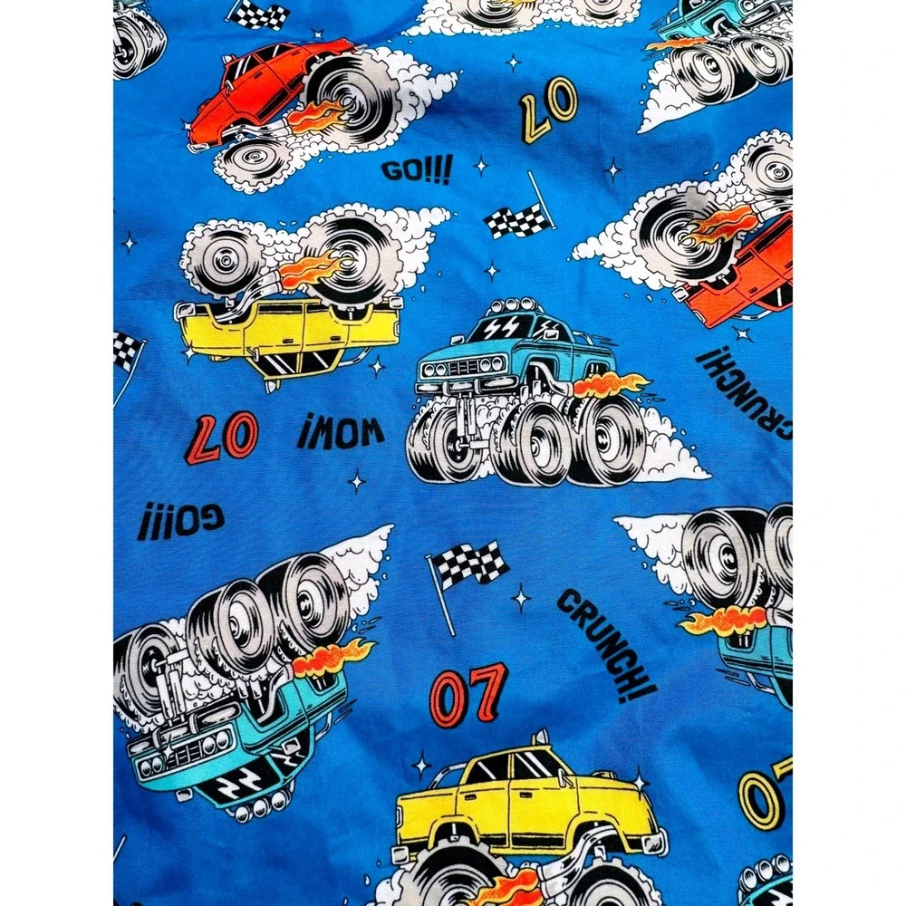 L&D Monster Truck Windbreaker Kids Medium 8-10 Blue Hooded Racing Jacket School